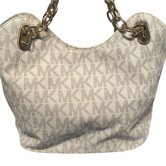 Michael Kors Lillie Large Signature Logo Shoulder Bag in Vanilla/Acorn - Picture 2 of 9